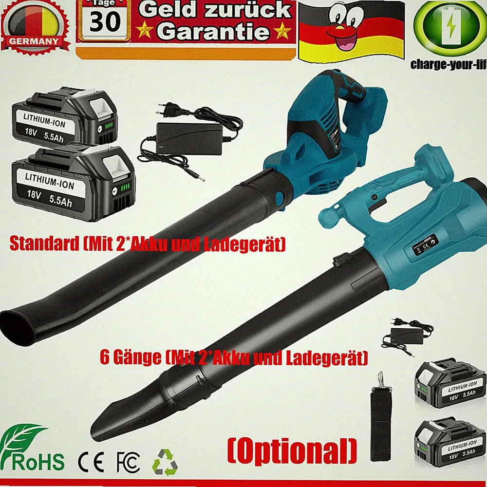 ✅Standard/6 Gänge Akku Laubbläser Für Makita Mit 2x 5,5Ah Akkus & Ladegerät 2026