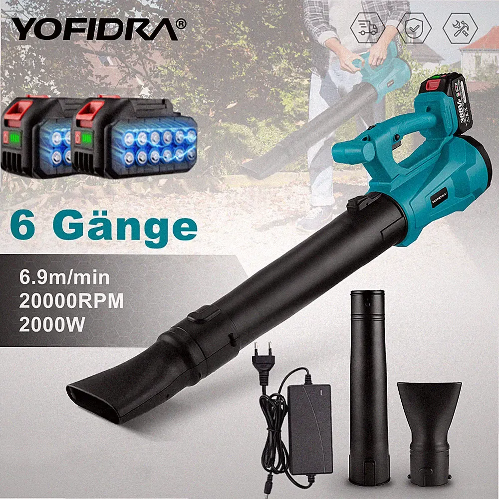 YOFIDRA® 6 Gänge Akku Laubbläser Luftgebläse Staubgebläse Staubbläser Mit 2Akkus