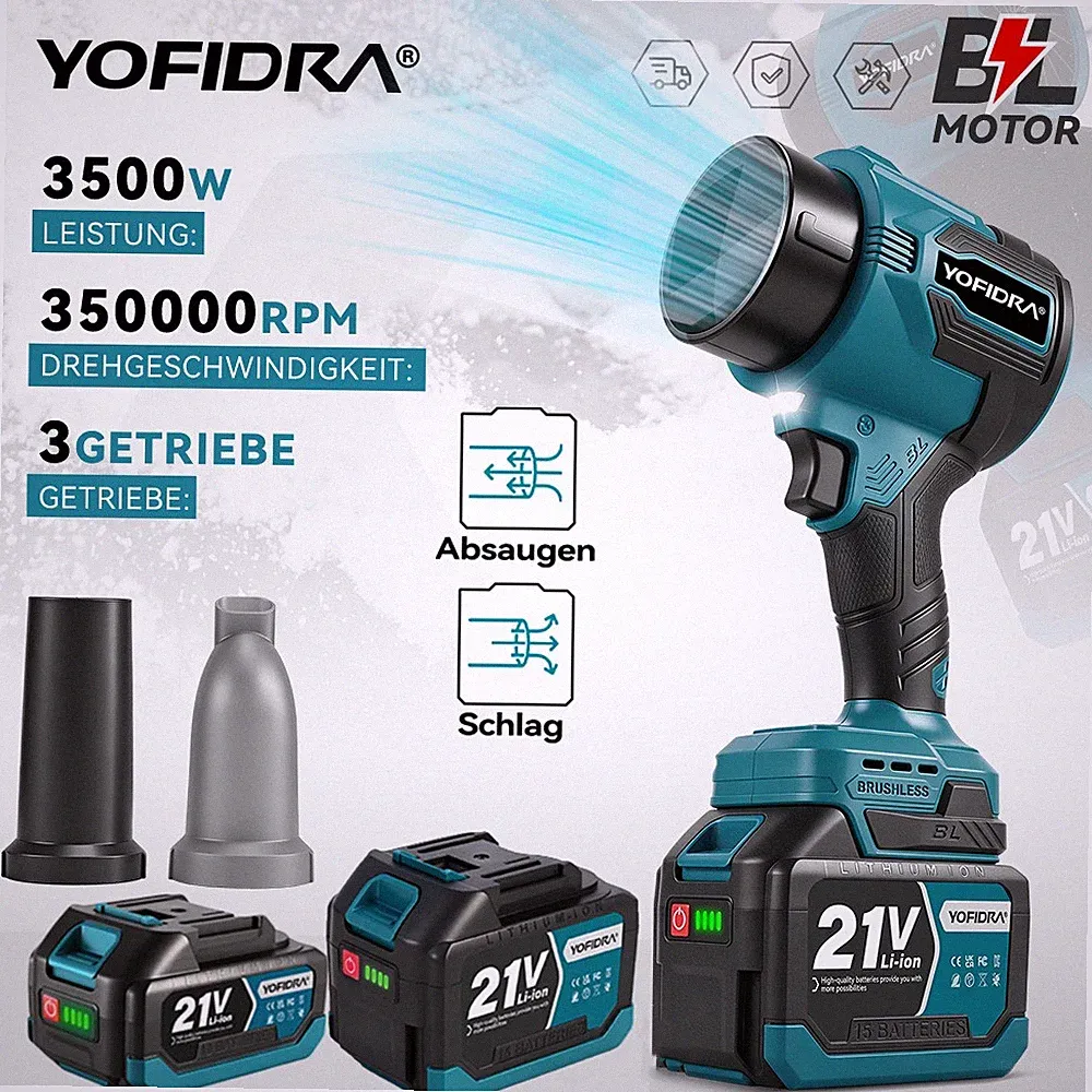 YOFIDRA® Akku Laubbläser Laubgebläse Turbogebläse Air Duster Für Makita 18V