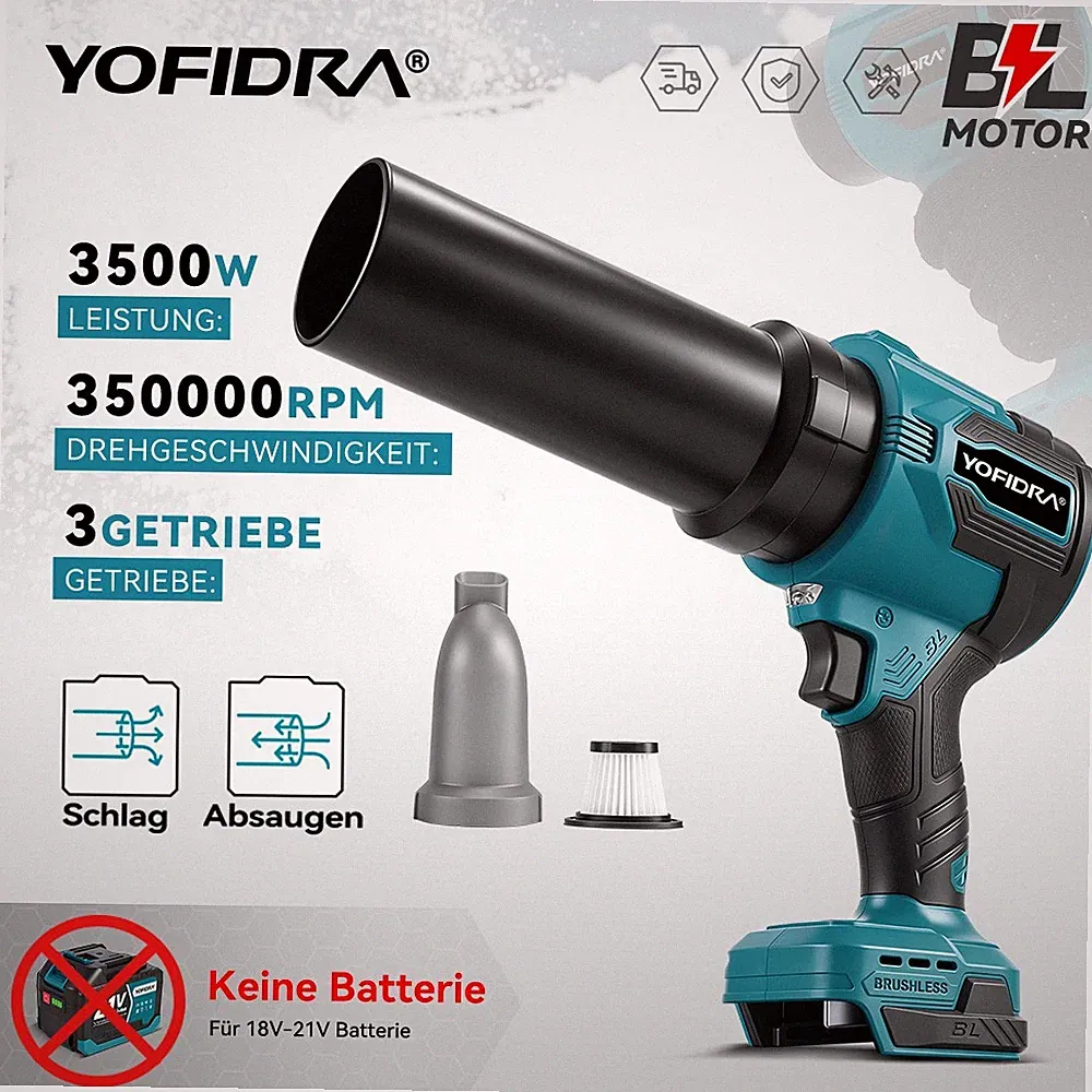 YOFIDRA® Für Makita 18V Akku Laubbläser Gebläse Laubgebläse Bläser Turbogebläse