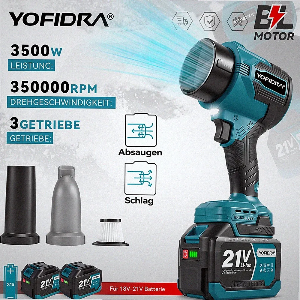 YOFIDRA® Für Makita 18V Akku Laubbläser Turbogebläse Fan Staubgebläse Mit 2Akkus