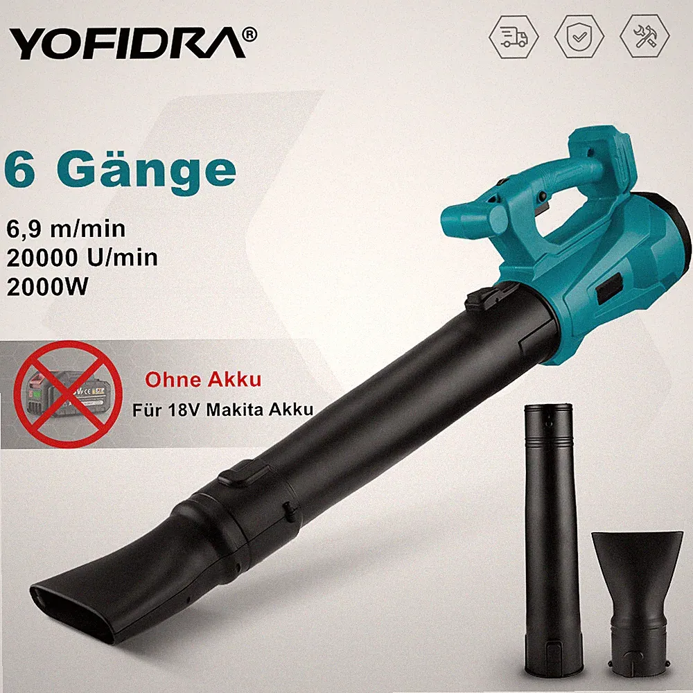 YOFIDRA®Groß Akku Laubbläser Akku Gebläse Laubgebläse Bläser Für 18V Makita Akku